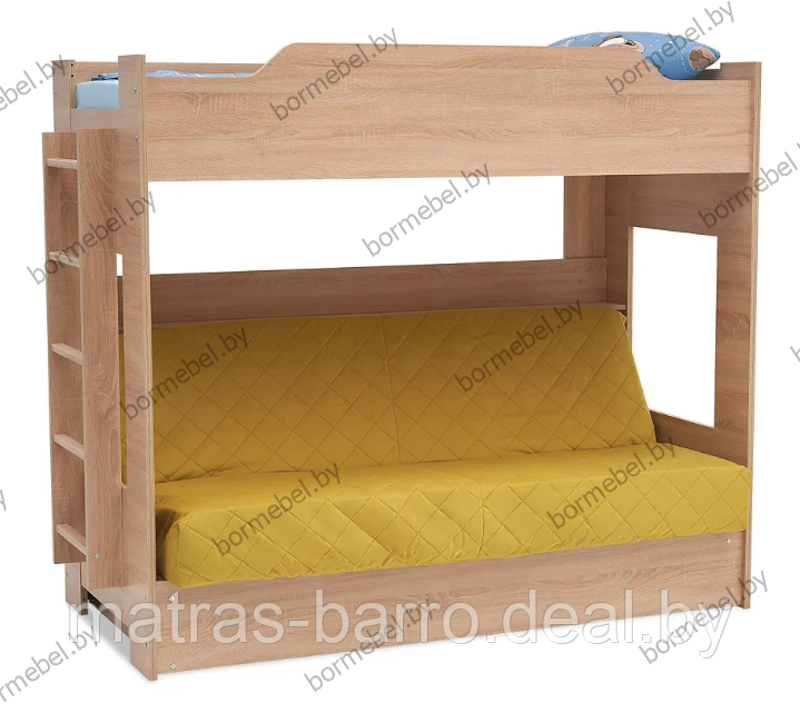 Кровать двухъярусная с диван-кроватью дуб сонома/ткань Velutto 28