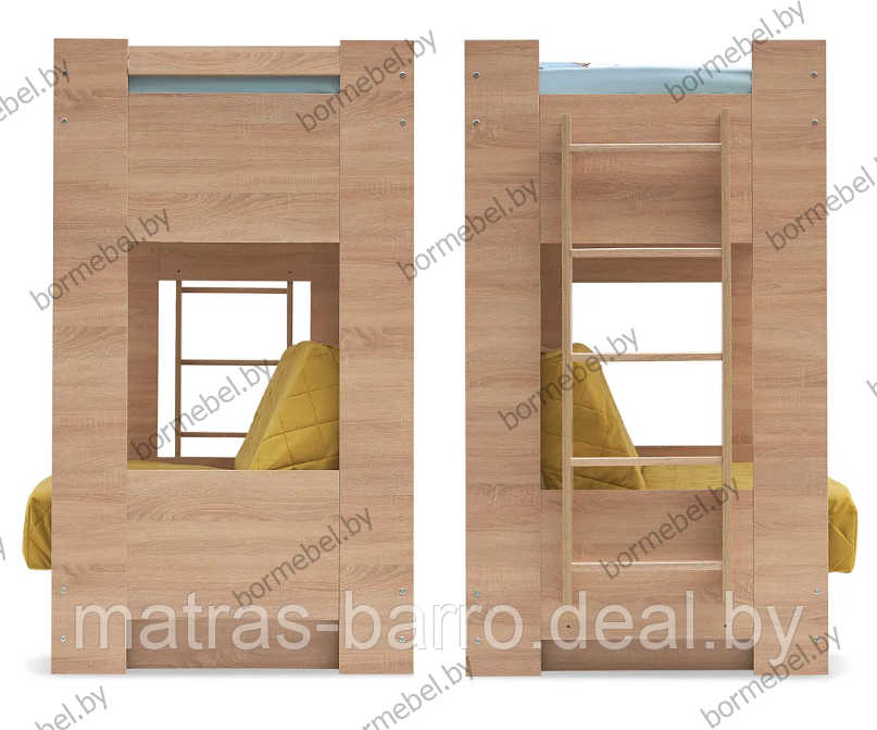 Кровать двухъярусная с диван-кроватью дуб сонома/ткань Velutto 28 - фото 3 - id-p218967686