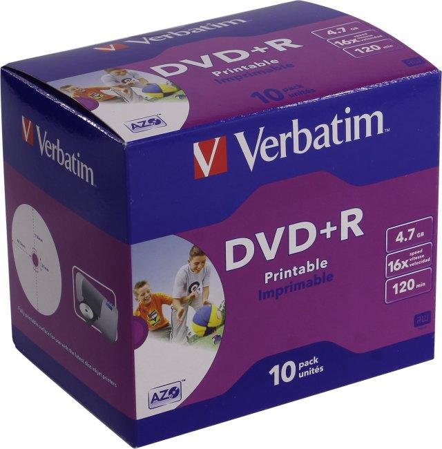 Диск DVD+R Verbatim 4,7Gb 16x Jewel Case Printable (10шт) 43508 - фото 1 - id-p212710842