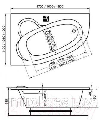 Ванна акриловая Ravak Asymmetric 170x110 L - фото 3 - id-p218968334
