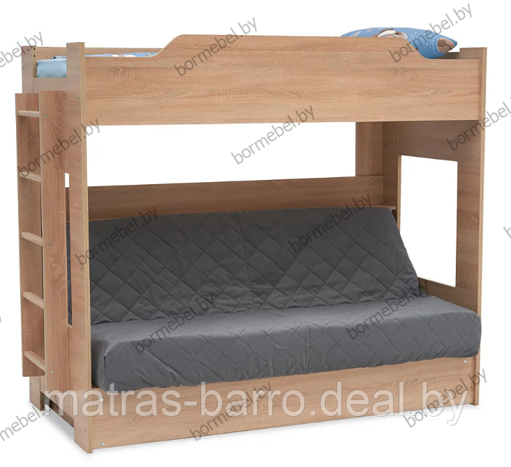 Кровать двухъярусная с диван-кроватью дуб сонома/ткань Velutto 32