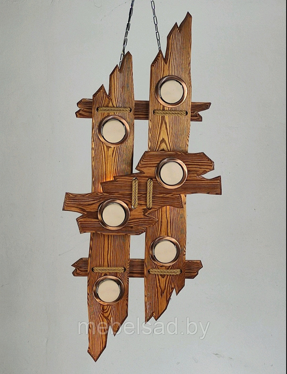 Люстра рустикальная деревянная "Сельская Премиум №23" на 6 ламп - фото 1 - id-p218968553
