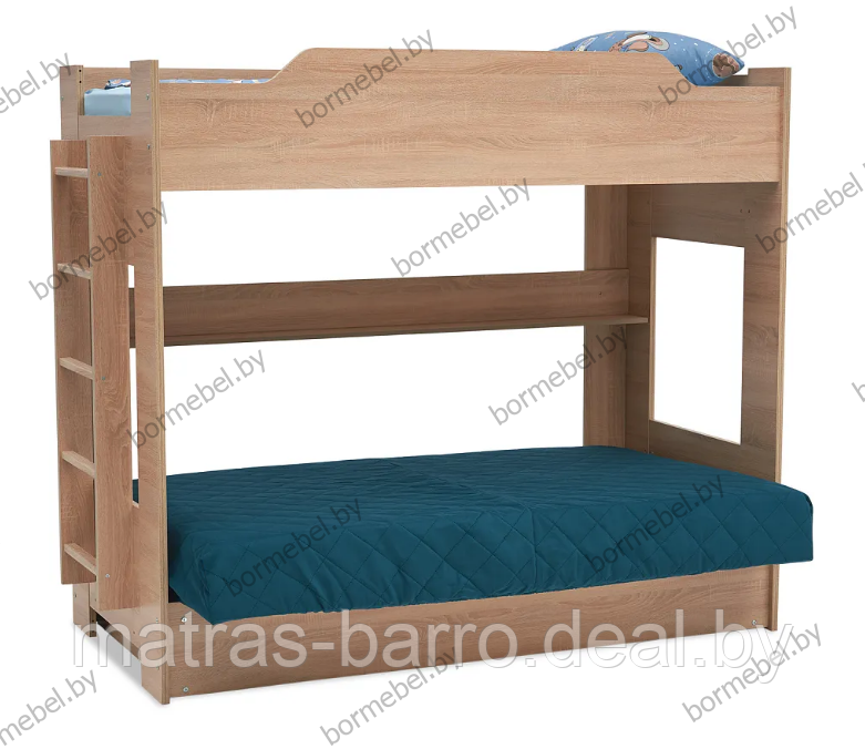 Кровать двухъярусная с диван-кроватью дуб сонома/чехол ткань Velutto 26 - фото 3 - id-p218968567
