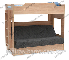 Кровать двухъярусная с диван-кроватью дуб сонома/ткань Ambrossia dark