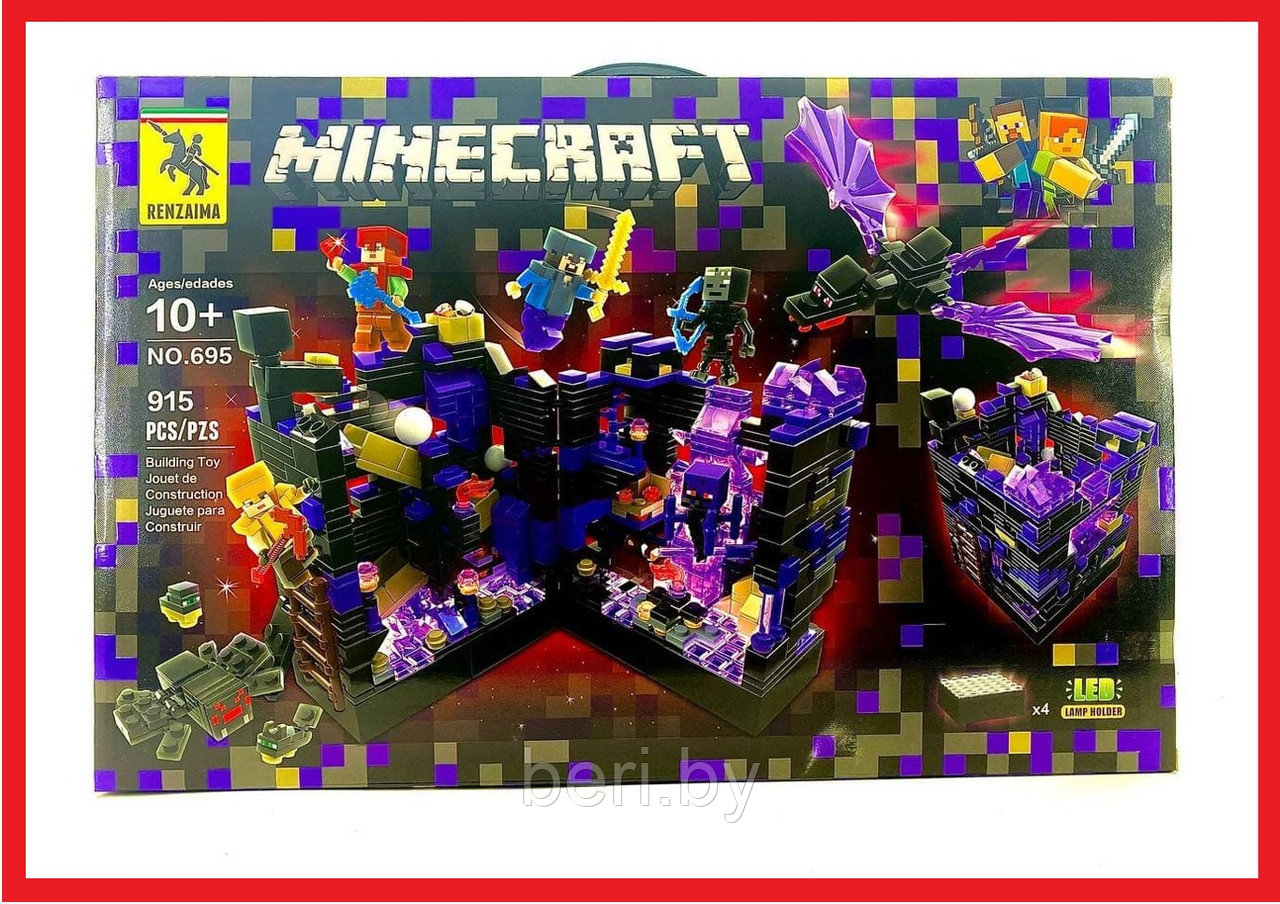 Конструктор RENZAIMA Minecraft "Нападение на черную крепость", 915 деталей, Minecraft Renzaima, Майнкрафт