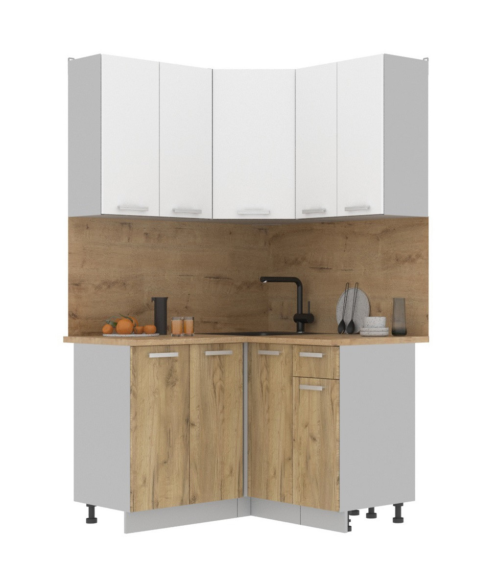 Кухня угловая Мила Лайт 1.2х1.2 м  Белый платинум - Дуб золотой