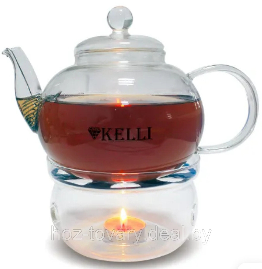 Чайник Kelli заварочный стеклянный с подставкой 0,8 л арт. KL 3093 - фото 2 - id-p116850634