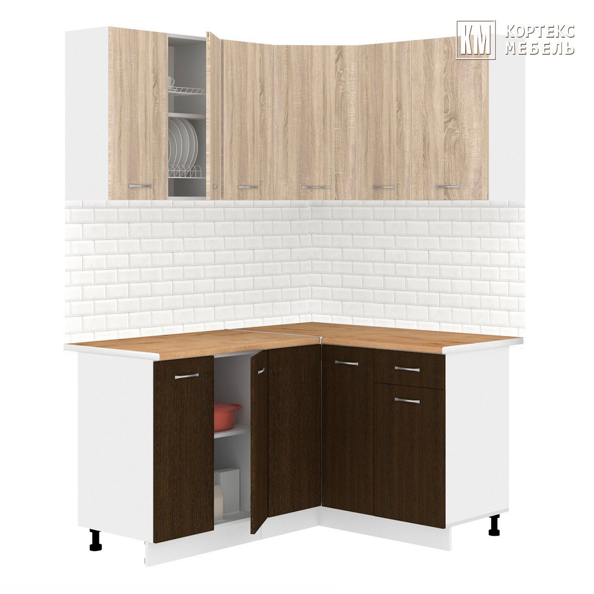 Кухня угловая Лира 1.3x1.5м Дуб сонома - Венге