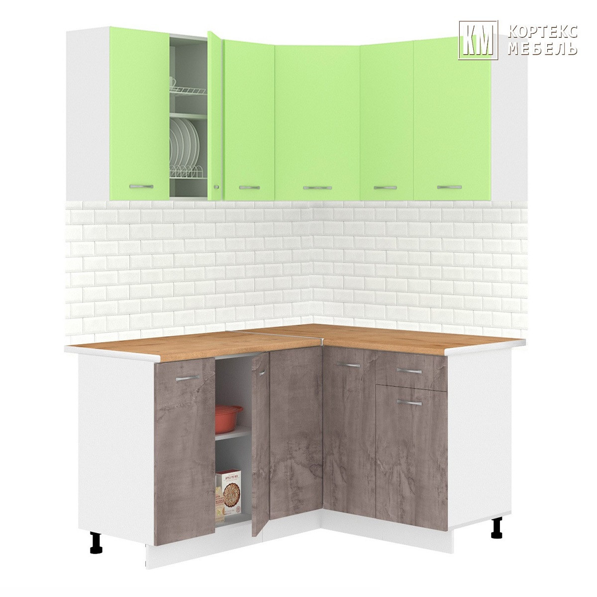 Кухня угловая Лира 1.3x1.5м Зеленый - Оникс - фото 1 - id-p218976739