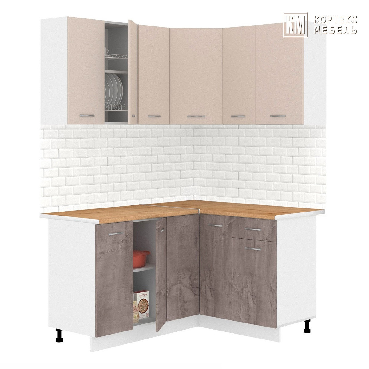 Кухня угловая Лира 1.3x1.5м Капучино - Оникс