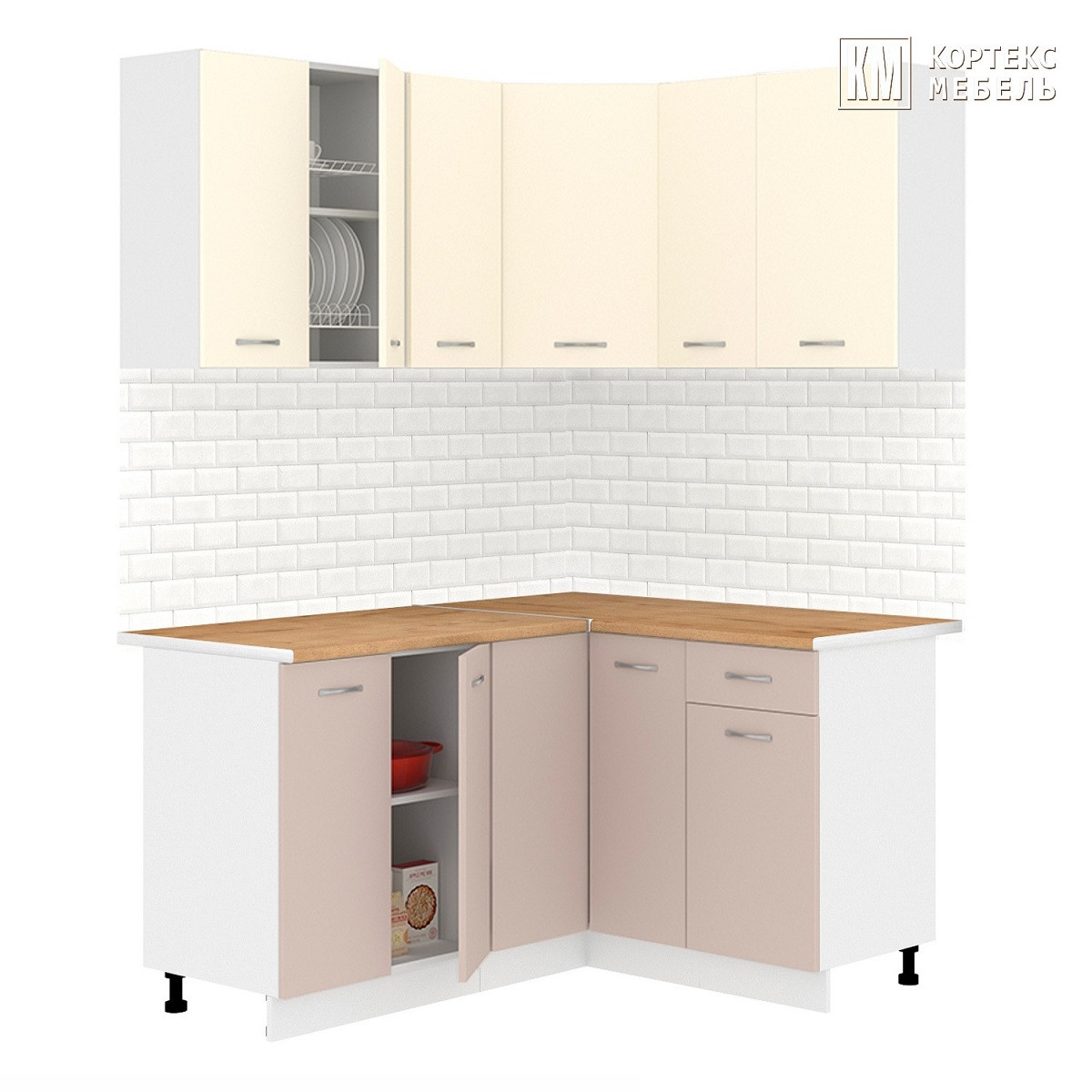 Кухня угловая Лира 1.3x1.5м Крем - Капучино