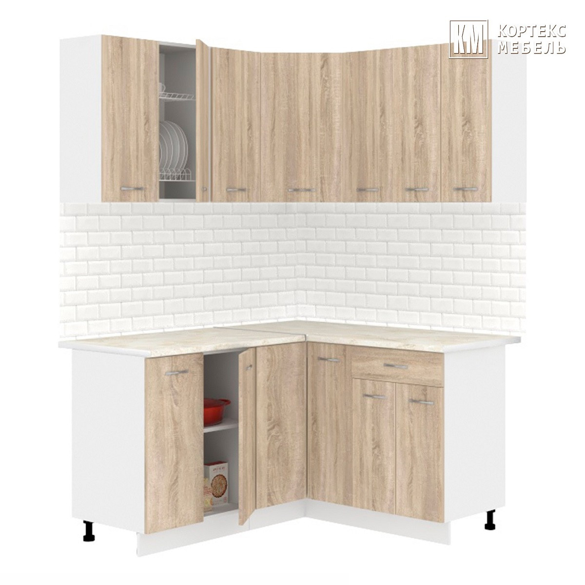 Кухня угловая Лира 1.4x1.5м Дуб сонома