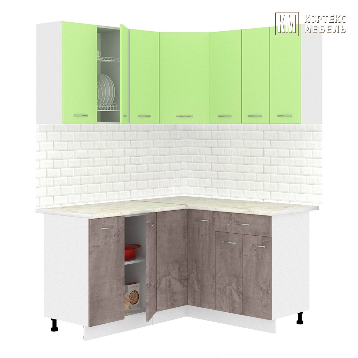 Кухня угловая Лира 1.4x1.5м Зеленый - Оникс - фото 1 - id-p218999543