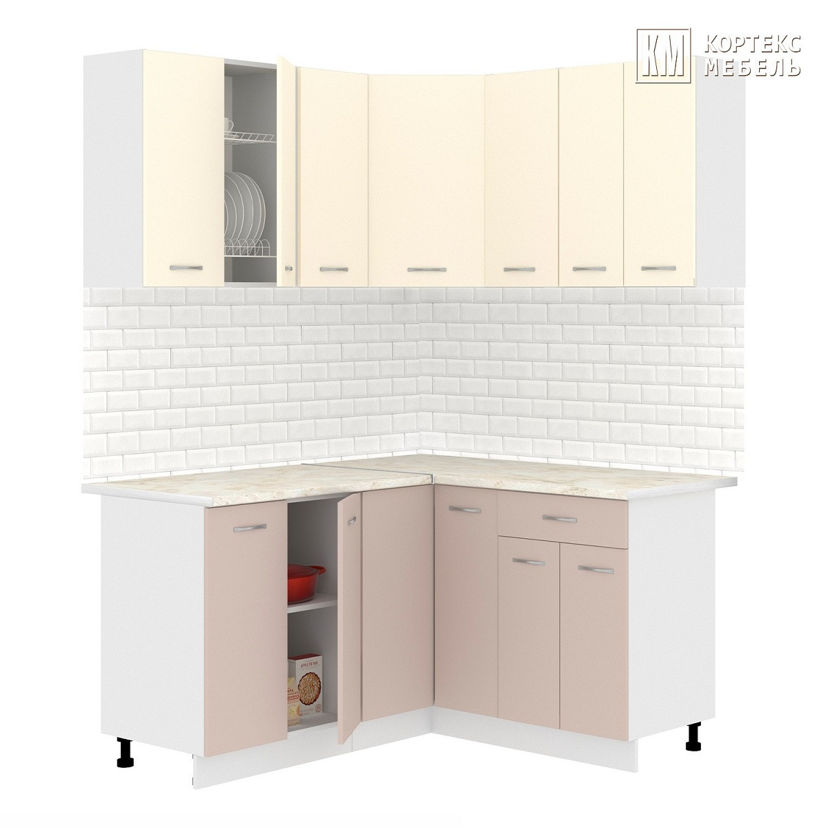 Кухня угловая Лира 1.4x1.5м Крем - Капучино