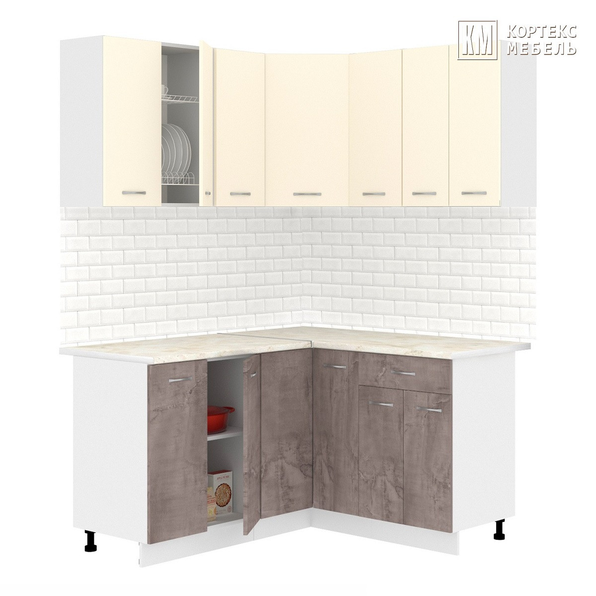 Кухня угловая Лира 1.4x1.5м Крем - Оникс