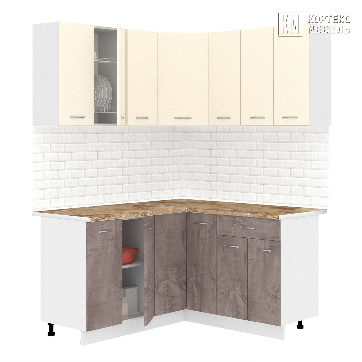 Кухня угловая Лира 1.5x1.5м Крем - Оникс