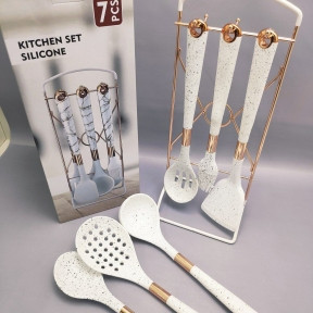 Набор кухонных силиконовых принадлежностей Diamond 7 предметов на подставке Белый - фото 1 - id-p215122378