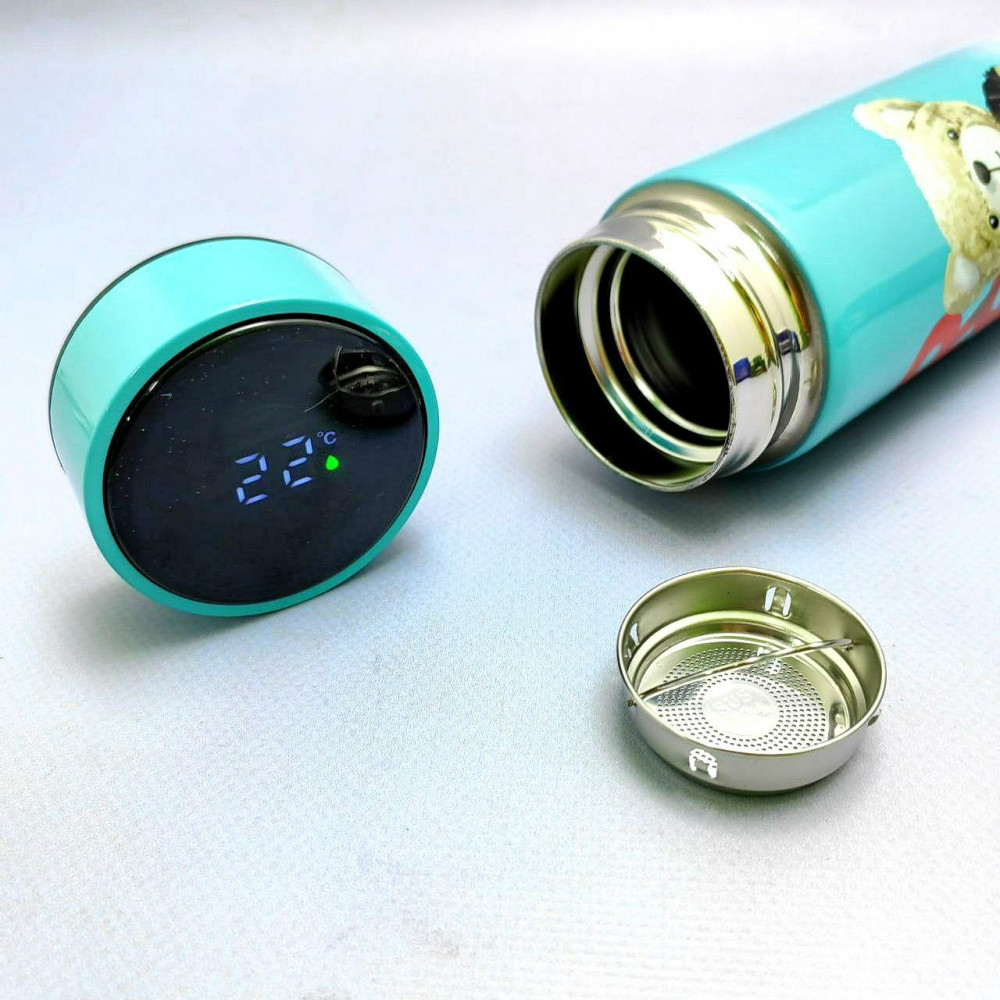 Термос Мишка с индикатором температуры и ситечком, 500 мл. Зеленый - фото 2 - id-p215122391
