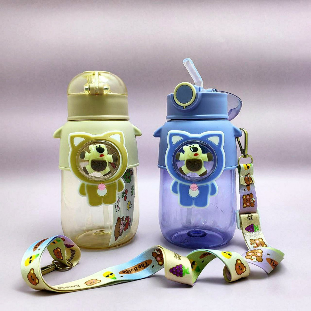 Бутылка Мишка в иллюминаторе с клапаном, трубочкой и ремешком 680 мл. / Наклейки в подарок Фиолетовый - фото 5 - id-p215122422