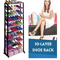 Полка для обуви металлическая (органайзер обувница) Amazing Shoe Rack, 30 пар - 10 полок. ЧЕРНАЯ