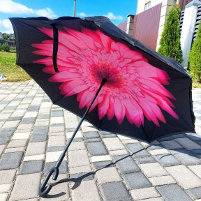 NEW Зонт наоборот двухсторонний UpBrella (антизонт) / Умный зонт обратного сложения Розовый цветок - фото 1 - id-p160830591