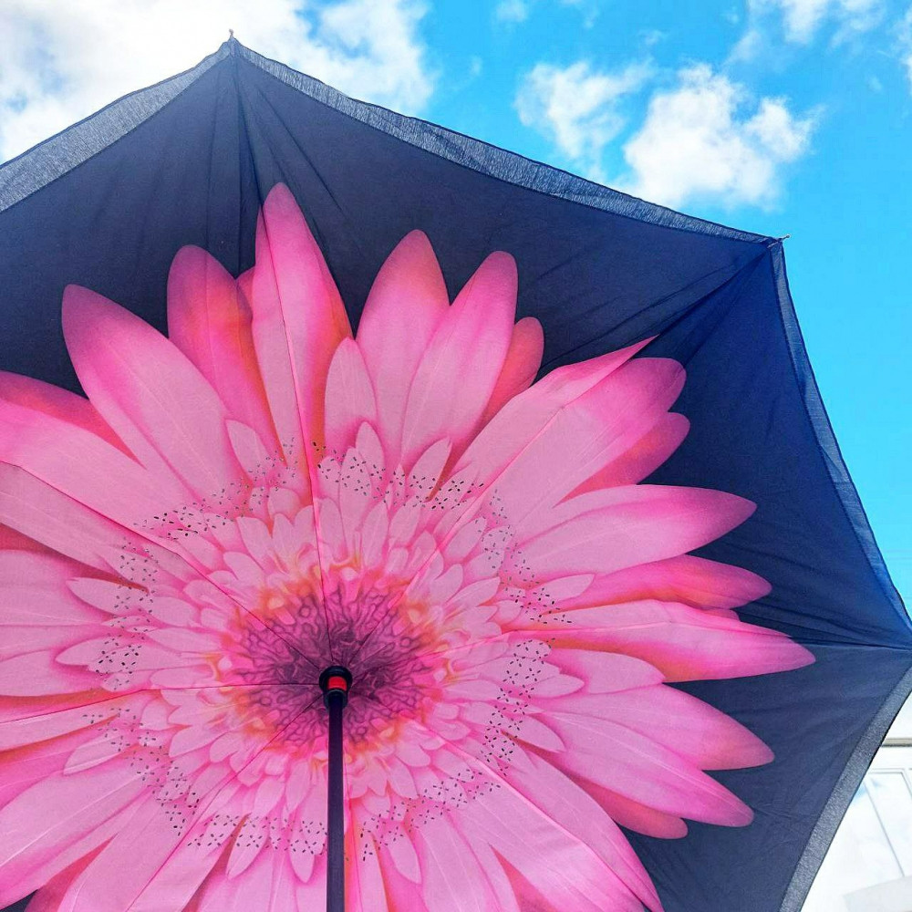 NEW Зонт наоборот двухсторонний UpBrella (антизонт) / Умный зонт обратного сложения Розовый цветок - фото 3 - id-p160830591