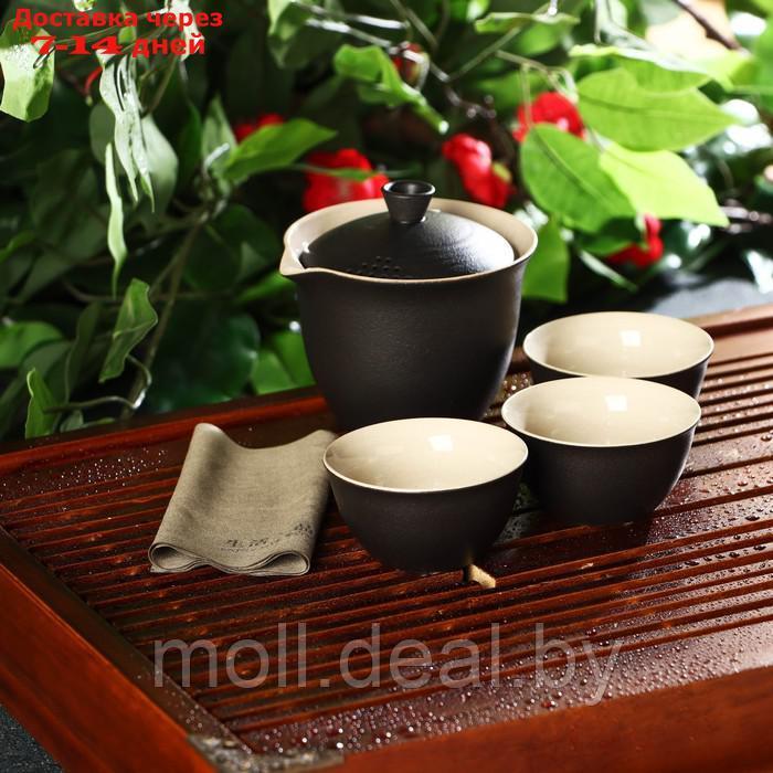 Набор для чайной церемонии керамический "Атмосфера", 6 предметов: чайник, 3 пиалы, тряпка, сумка, цвет - фото 2 - id-p219014264