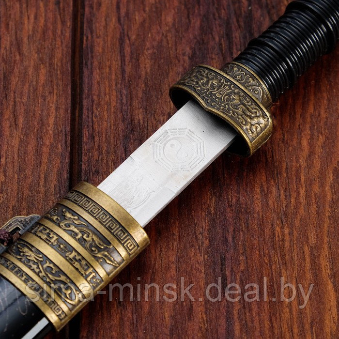 Сувенирный меч, прямой с резьбой по лезвию, ножны пустыня, 3 вставки металл, 40см - фото 2 - id-p219022740