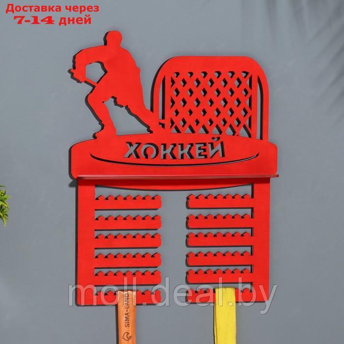 Медальница с полкой "Хоккей" красный цвет, 42,5х27,5 см - фото 1 - id-p219013334