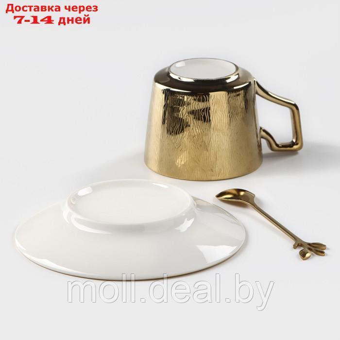 Кофейная пара керамическая "Золото", 3 предмета: чашка 200 мл, блюдце d=14 см, ложка h=12,5 см, цвет золотой - фото 5 - id-p219014303