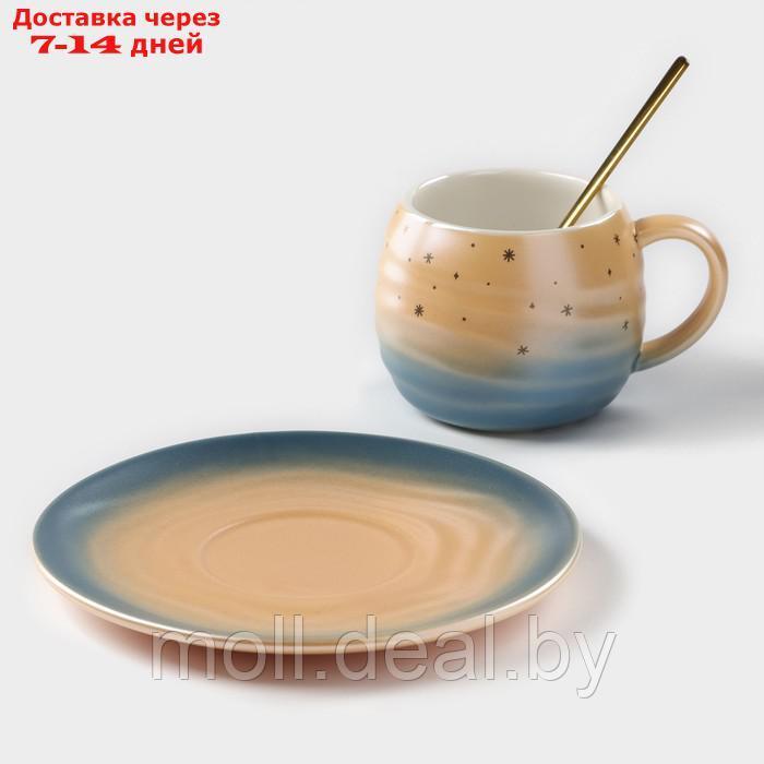 Чайная пара керамическая "Магия", 3 предмета: кружка 260 мл, блюдце d=15,8 см, ложка h=14 см, цвет - фото 2 - id-p219014315