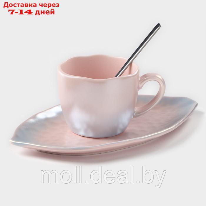 Чайная пара керамическая "Перламутр", 3 предмета: кружка 190 мл, блюдце d=21 см, ложка h=13 см - фото 1 - id-p219014332