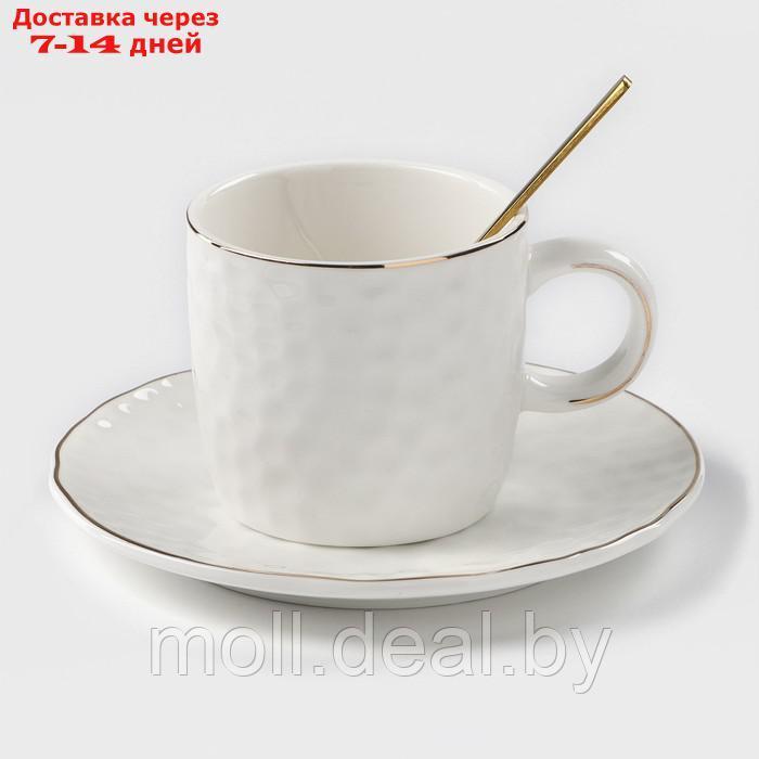Чайная пара керамическая "Роскошь", 3 предмета: кружка 200 мл, блюдце d=15 см, ложка h=13 см, цвет белый - фото 1 - id-p219014333