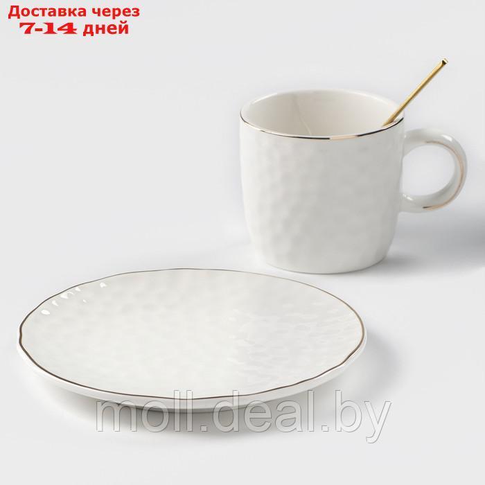 Чайная пара керамическая "Роскошь", 3 предмета: кружка 200 мл, блюдце d=15 см, ложка h=13 см, цвет белый - фото 2 - id-p219014333