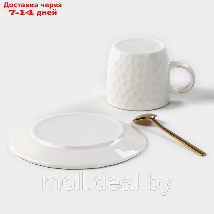 Чайная пара керамическая "Роскошь", 3 предмета: кружка 200 мл, блюдце d=15 см, ложка h=13 см, цвет белый - фото 5 - id-p219014333