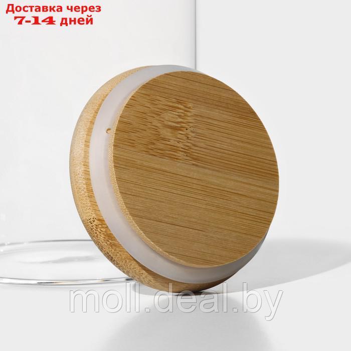 Банка стеклянная для сыпучих продуктов с бамбуковой крышкой BellaTenero "Эко", 1 л, 9,5×18 см - фото 3 - id-p219014344