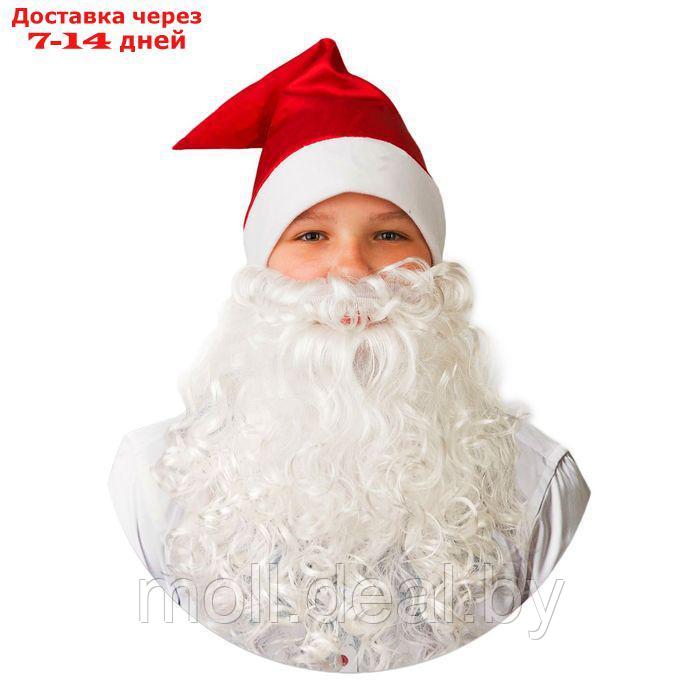 Колпак новогодний с бородой, цвет красный, сатин - фото 1 - id-p219014370