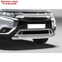 Защита переднего бампера d57+d42 Rival для Mitsubishi Outlander III рестайлинг 2015-2018 2018-н.в., нерж.