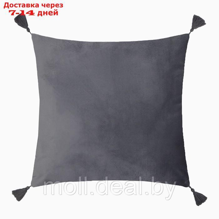 Чехол на подушку 2шт. с кисточками Этель цвет серый, 45х45 см, 100% п/э, велюр - фото 4 - id-p219014567