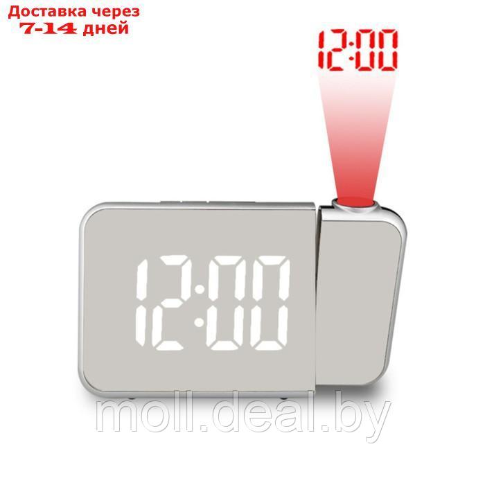 Часы настольные электронные с проекцией: будильник, гигрометр, календарь, белые цифры - фото 1 - id-p219013621