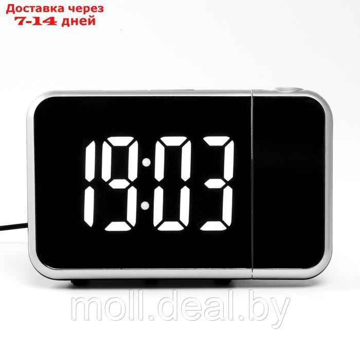 Часы настольные электронные с проекцией: будильник, гигрометр, календарь, белые цифры - фото 2 - id-p219013621