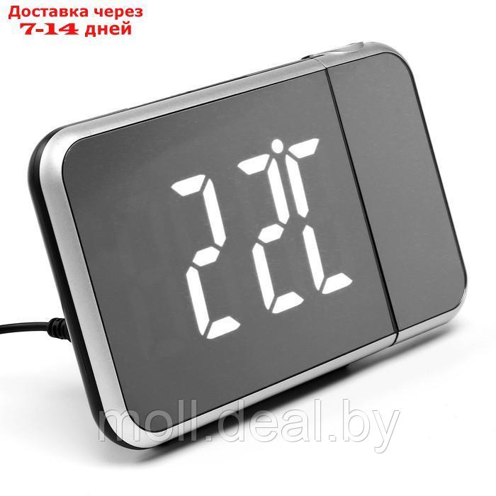 Часы настольные электронные с проекцией: будильник, гигрометр, календарь, белые цифры - фото 4 - id-p219013621