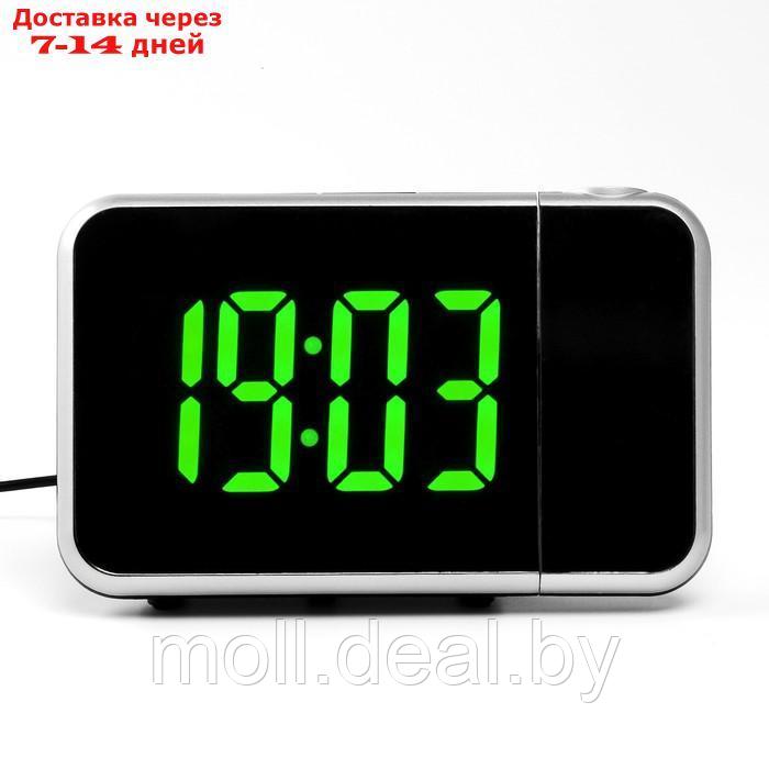 Часы настольные электронные с проекцией: будильник, гигрометр, календарь, зеленые цифры - фото 2 - id-p219013626