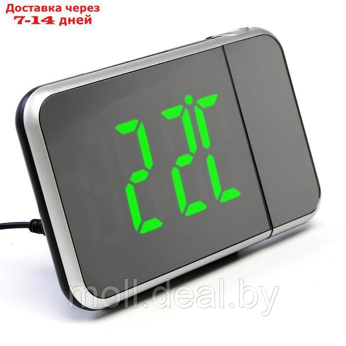 Часы настольные электронные с проекцией: будильник, гигрометр, календарь, зеленые цифры - фото 4 - id-p219013626