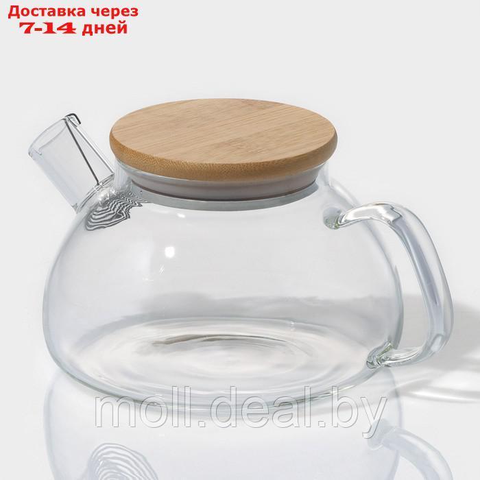 Чайник стеклянный заварочный с бамбуковой крышкой и металлическим фильтром BellaTenero "Эко", 600 мл, 18×12×10 - фото 1 - id-p219012707
