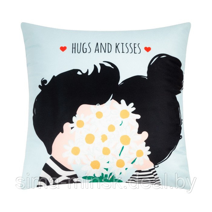 Подушка Этель "Hugs and kisses" 40х40 см, велюр, 100% п/э - фото 1 - id-p219026049