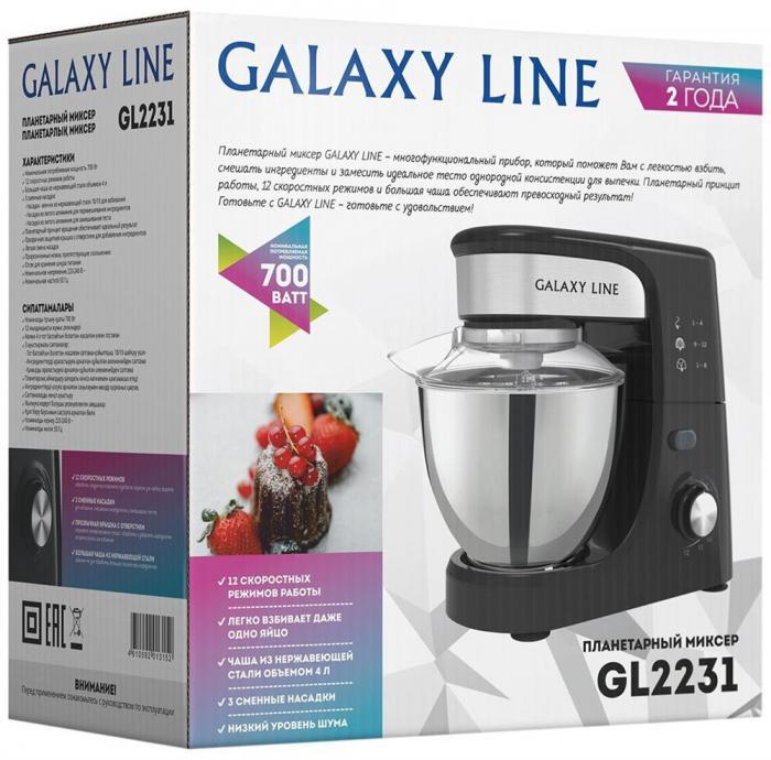 Планетарный миксер с чашей GALAXY LINE GL 2231 черный стационарный кухонный настольный кондитерский тестомес - фото 3 - id-p214509306