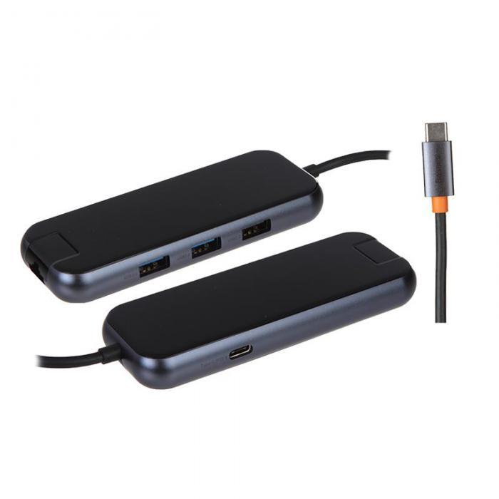 Хаб USB Baseus AcmeJoy 5-Port Type-C - 2xUSB3.0 + USB2.0 +RJ45 Dark Grey WKJZ010113 - фото 1 - id-p218093011