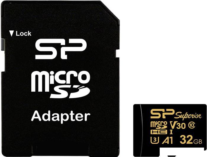 Карта памяти Silicon-Power Superior Golden A1 microSDHC SP032GBSTHDV3V1GSP 32GB