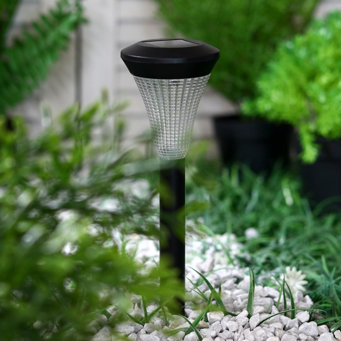 Садовый светильник на солнечной батарее «Рифлёный конус», 7 × 31 × 7 см, 1 LED, свечение белое - фото 3 - id-p219048433